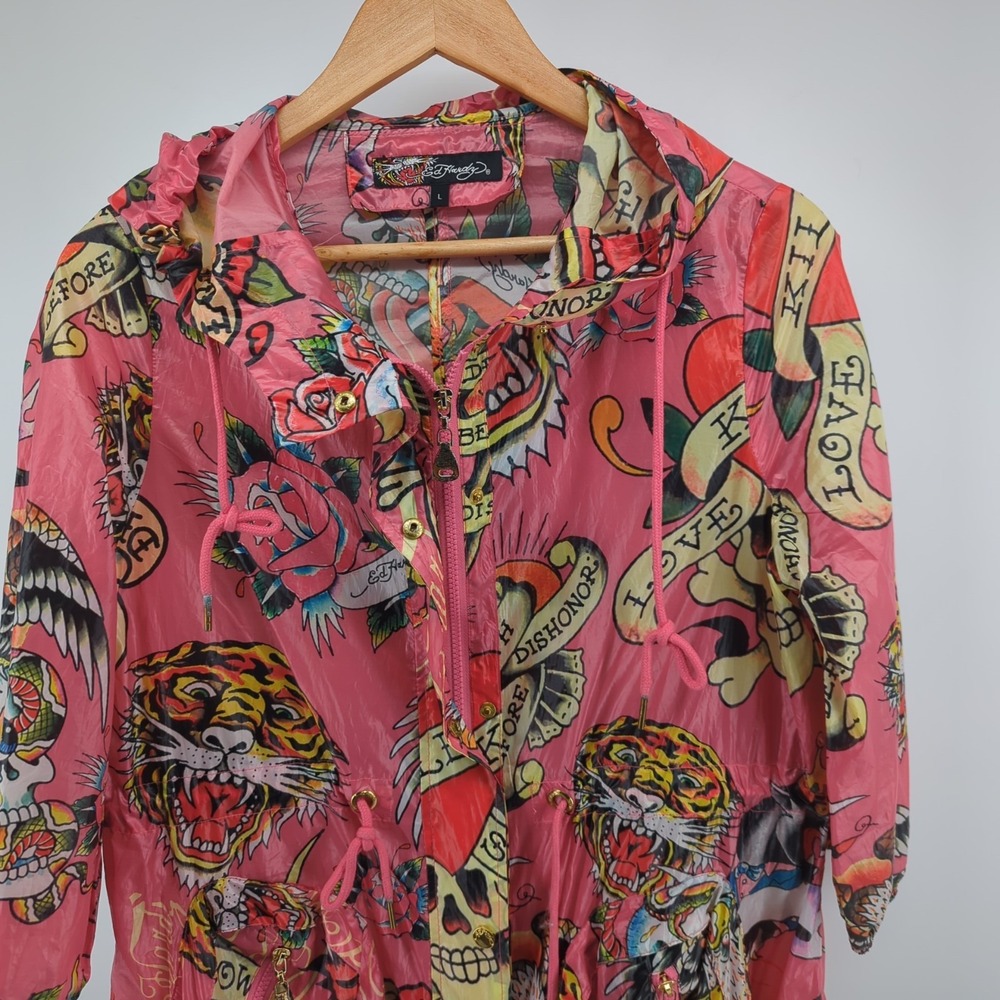 Ed Hardy Christian Audigier Men Large Hoodie Rain Jacket Lightweight Y2K Vintage